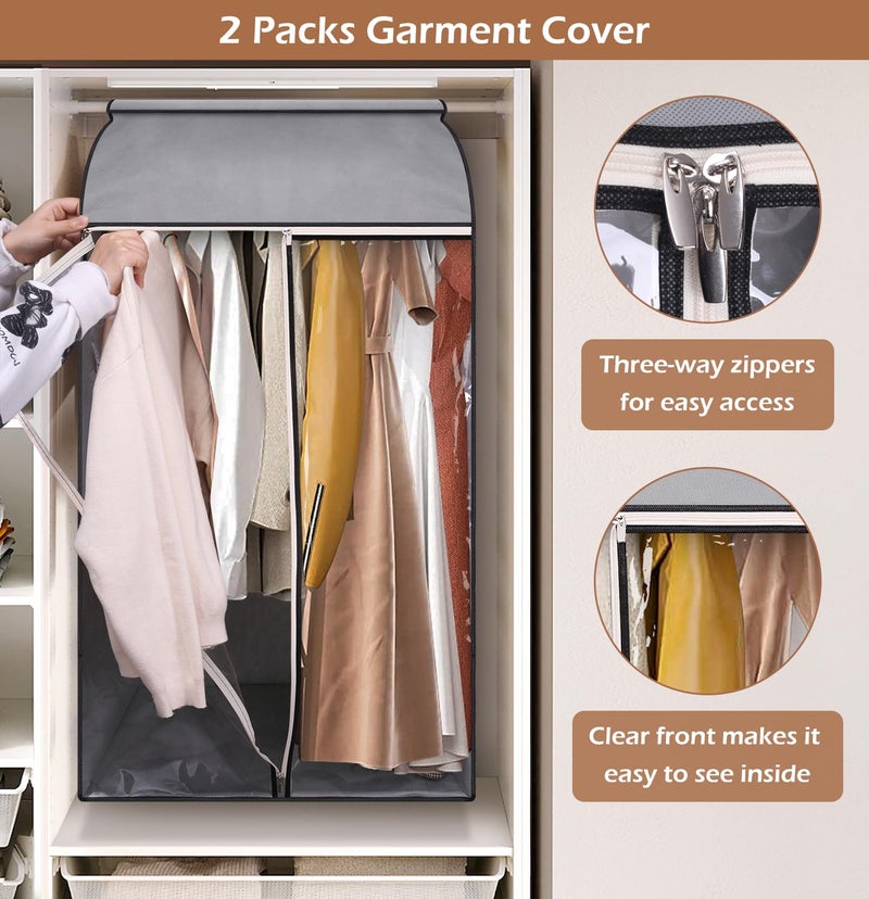 MISSLO 43" Hanging Garment Bags for Hanging Clothes Fully Enclosed Coat Bags for Closet Storage Clothes Cover with Large Clear Window and 3 Zippers (Rack not included), 2 Packs - Image 3